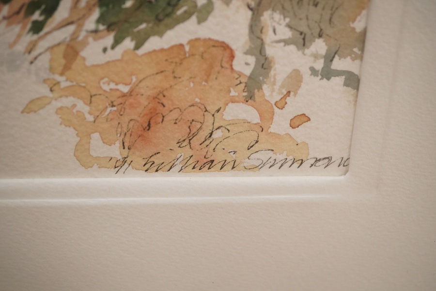 Gillian Simmonds, watercolour, ‘Snow across the river’, signed, 38 x 53cm. Condition - good